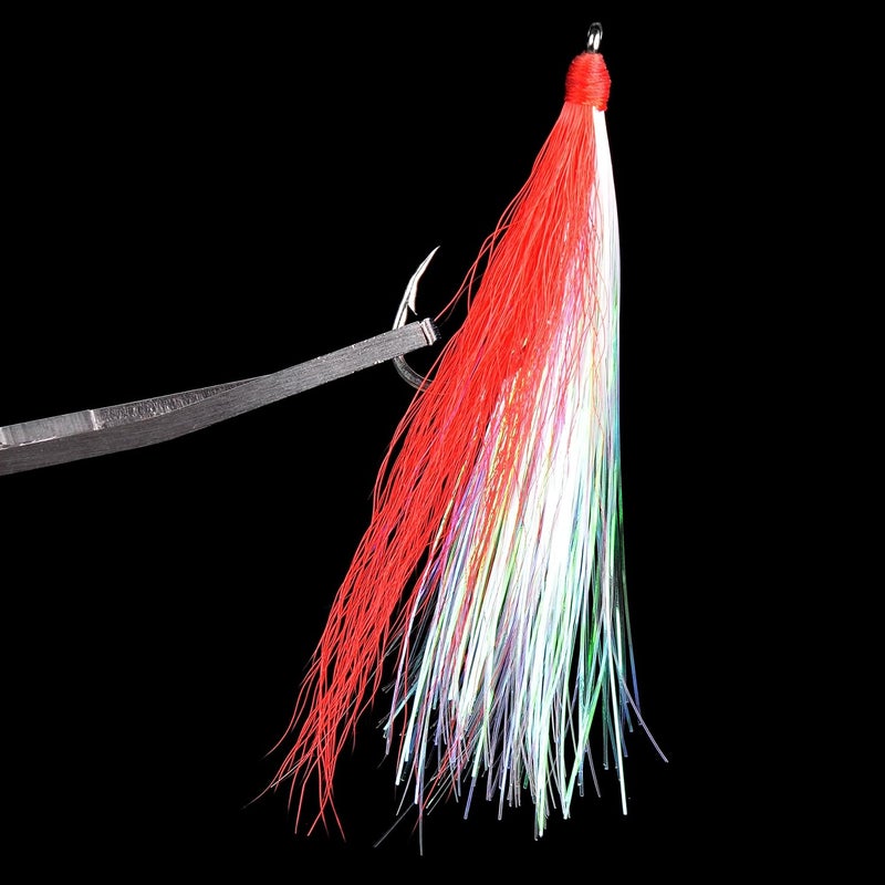 FUSIGO Bucktail Teasers Fishing Hooks Saltwater, 10pcs Fishing Teaser Lures Crystal Mylar Flash Teasers Jig Hooks for Flounder Salmon Trout Striped Sea Bass Bluefish - Image 4
